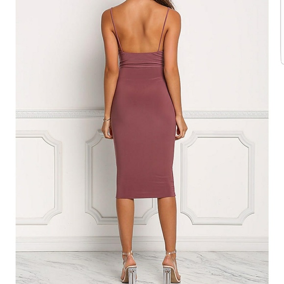 LAST! "Ayanna" Mauve Berry V Neck Bodycon Dress - Picture 2 of 5